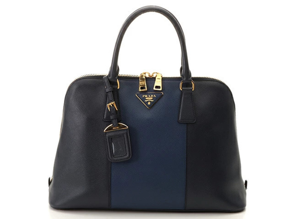 Prada Saffiano Handbag Navy Blue Black Calfskin